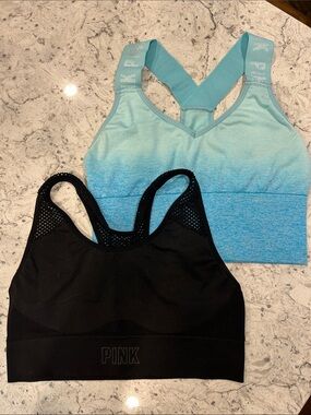 PINK Victoria's Secret Sport Ombre Aqua & Black Seamless Sports Bra Set
